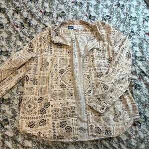 Old Navy Beige and Brown Patterned Casual Button Down Shirt